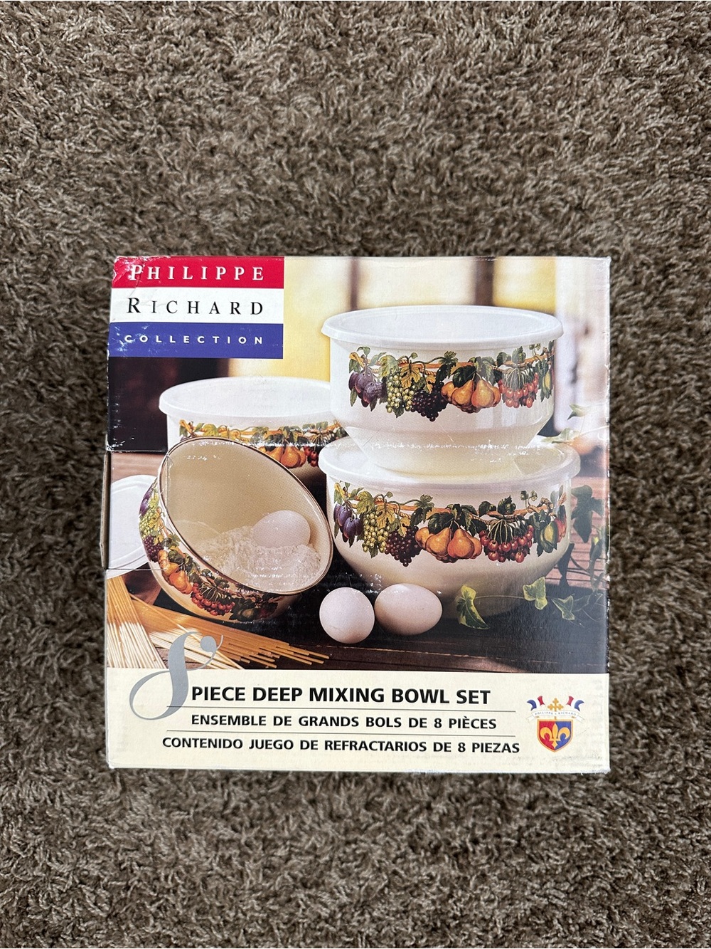 New Philippe Richard Collection 8-Piece Fruit Pattern Mixing Bowl Set